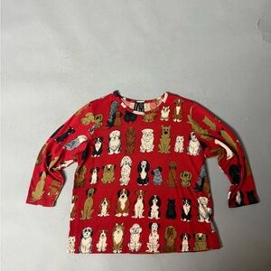 Women’s Red Long Sleeve Dog Print Tee